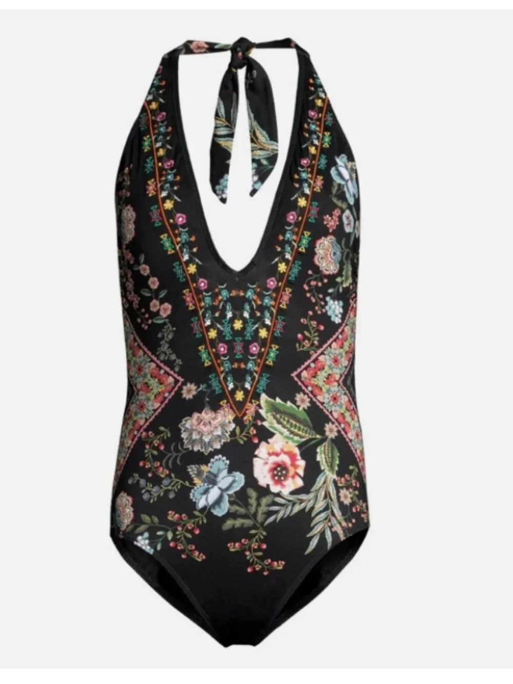 Johnny Was Black Ardem Halter One-Piece Swimsuit Size Small